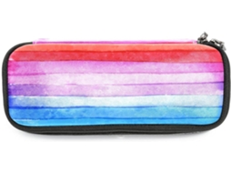 Caixa organizadora grande com estampa de listras Aquarela, ideal para guardar canetas e outros itens escolares.
