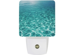Luminária de parede noturna com plugue, azul turquesa, com sensor crepuscular, luz LED branca, lâmpada baixa.