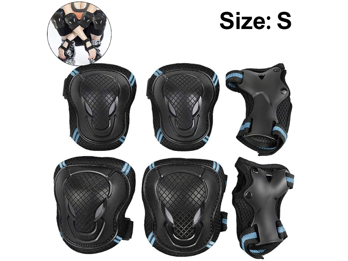 Conjunto de 6 Joelheiras desportivas reforçadas, tamanho pequeno, preto e azul AQUAFORGE