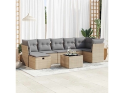 Vidaxl 8 Pcs Conjunto De Sofás P/ Jardim Com Almofadões Vime Pe Bege