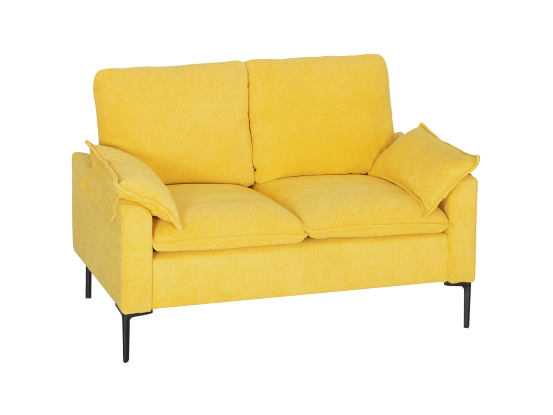 Sofá 2 Lugares Amarelo 130x77x84 Cm (estofamento em Tecido Espinha, Almofadas Incluídas)