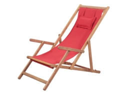 Cadeira De Praia Dobrável Tecido Estrutura De Madeira Vermelho Dkd Home Decor
