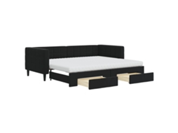 Sofá cama com Gavetão e Gavetas 90x200 Cm Veludo Preto MAISON EXCLUSIVE