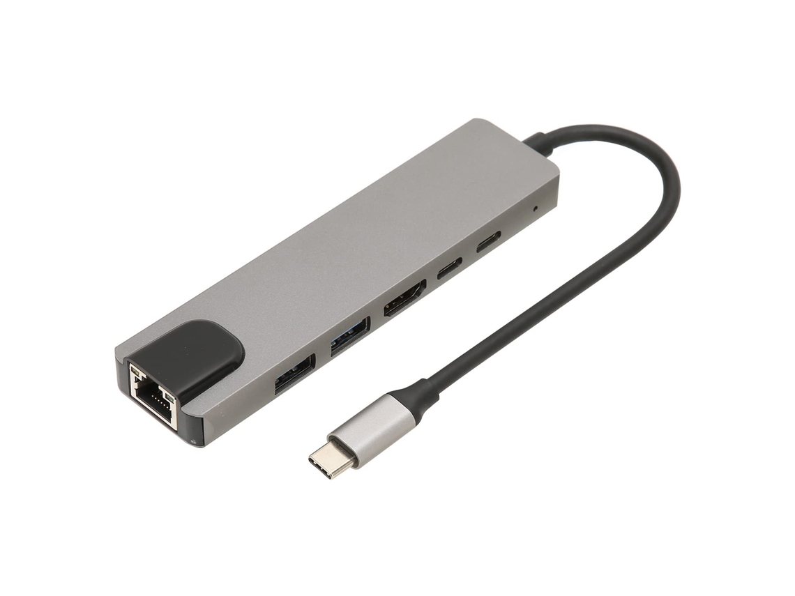 Hub Hdtv Tipo C 6 em 1 Interface Multimídia 4K 87W Power Ethernet Porta Usb Usb C Hub Ethernet Cinza IKIKSO
