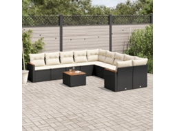 Vidaxl 11 Pcs Conjunto Sofás De Jardim C/ Almofadões Vime Pe Preto