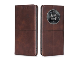 Capa De Celular For Honor Magic4 Em Couro Sintético Com Textura De Vaca E Abertura Horizontal Magnética.