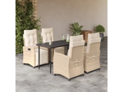 Vidaxl 5 Pcs Conjunto De Jantar P/ Jardim Com Almofadões Vime Pe Bege