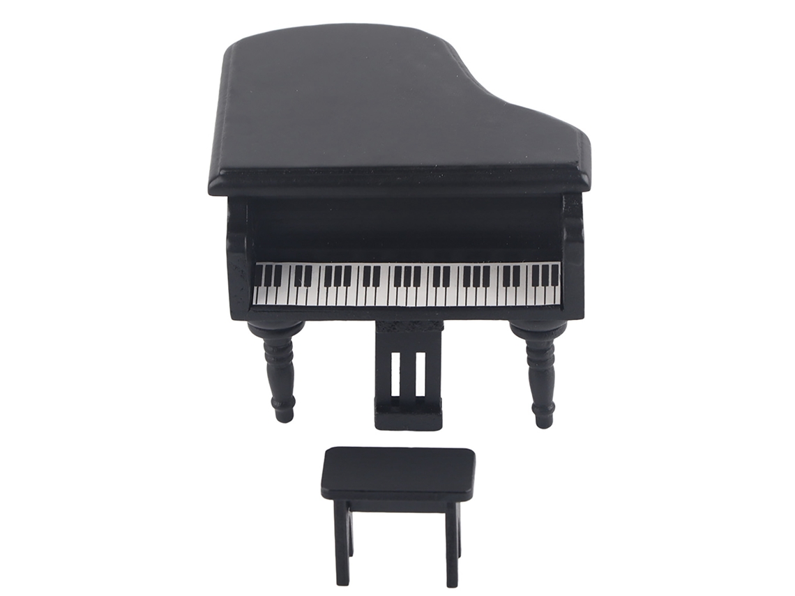 Mali piano de Cola de Madeira com Banquinho para Casinha de Bonecas 1:12 (preto)