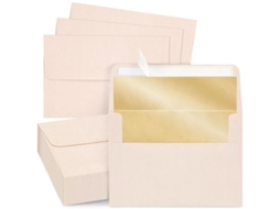 Pacotes De Convites 50 Unidades - Formato A7 - Luxo - Casamento/convites - Rosa - Forro Dourado - Adesivo Autocolante