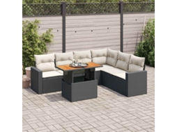 Vidaxl 7 Pcs Conjunto De Sofás P/ Jardim C/ Almofadões Vime Pe Preto