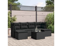 Vidaxl 7 Pcs Conjunto De Sofás P/ Jardim C/ Almofadões Vime Pe Preto