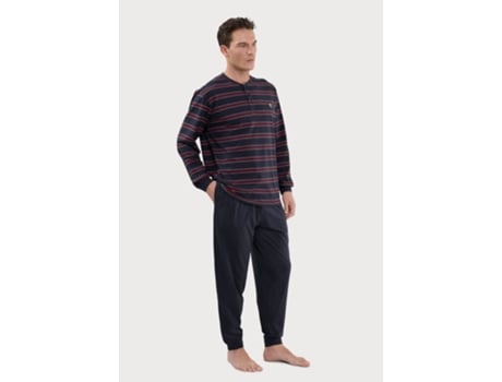 Pijama masculino listrado de malha de algodão com carcela longa The Night Owl