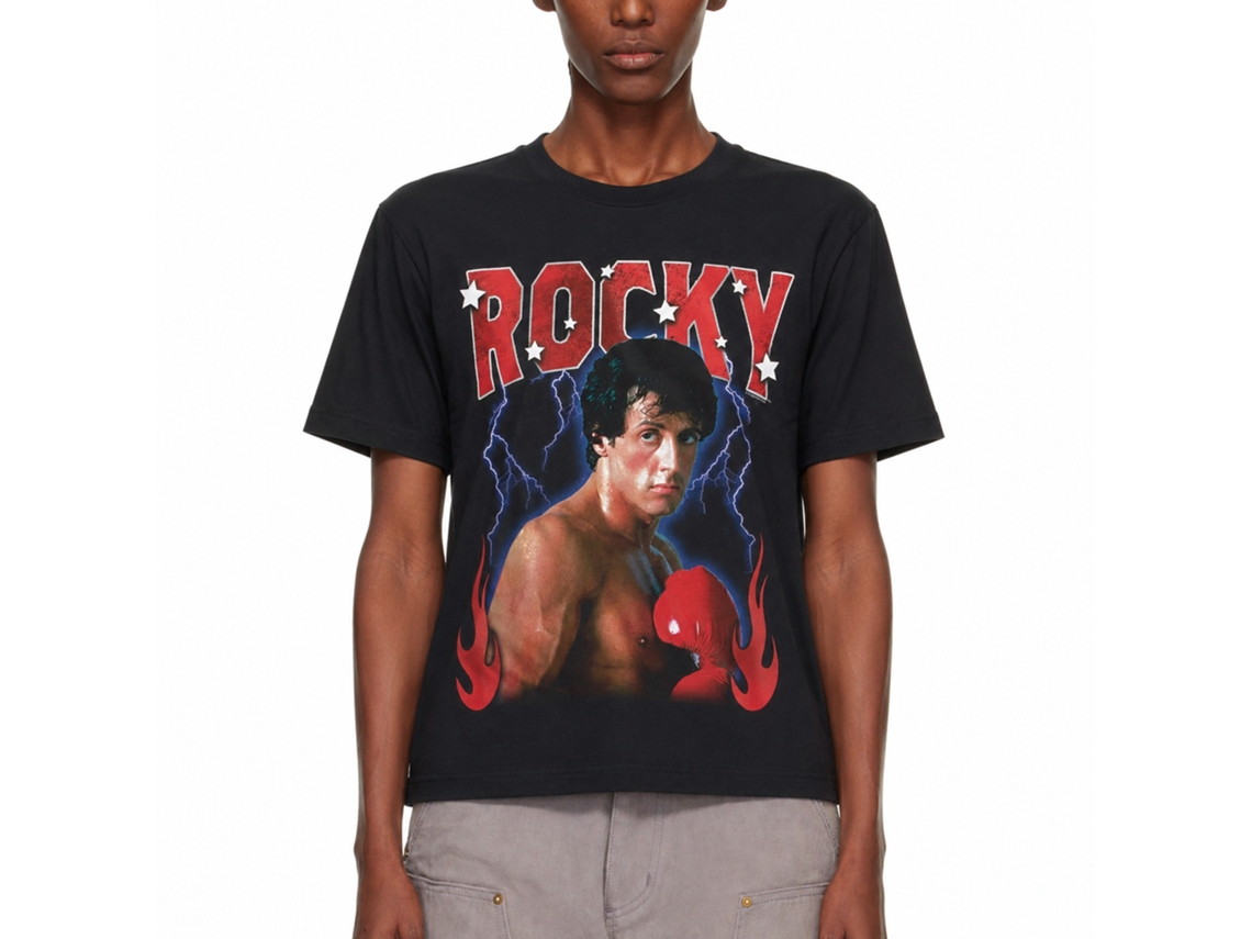 Rockinstone Rocky Movie Lightning Flames Black Adult T-shirt Size:xxxl