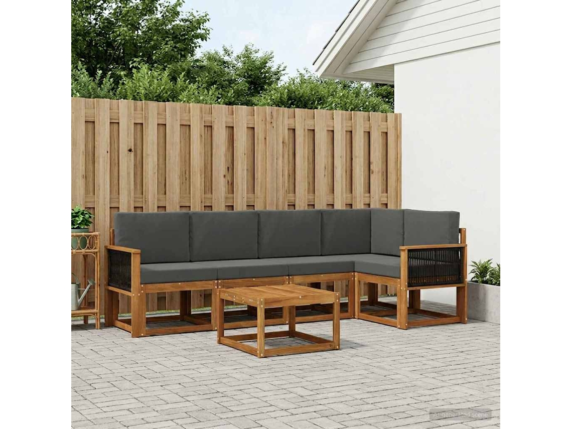 Vidaxl Conjunto De Sofás Para Exterior 6 Pcs Natural E Antracite