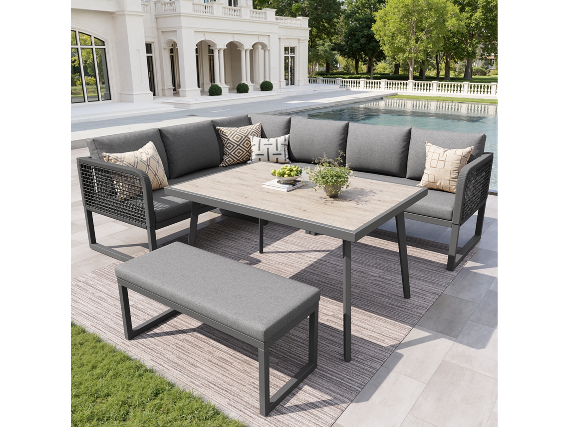 Conjunto Jardim Modular 6-8 Lugares, Almofadas Grossas, Rattan PE, Capas Removíveis, Resistente às Intempéries, Cinza KOMHTOM