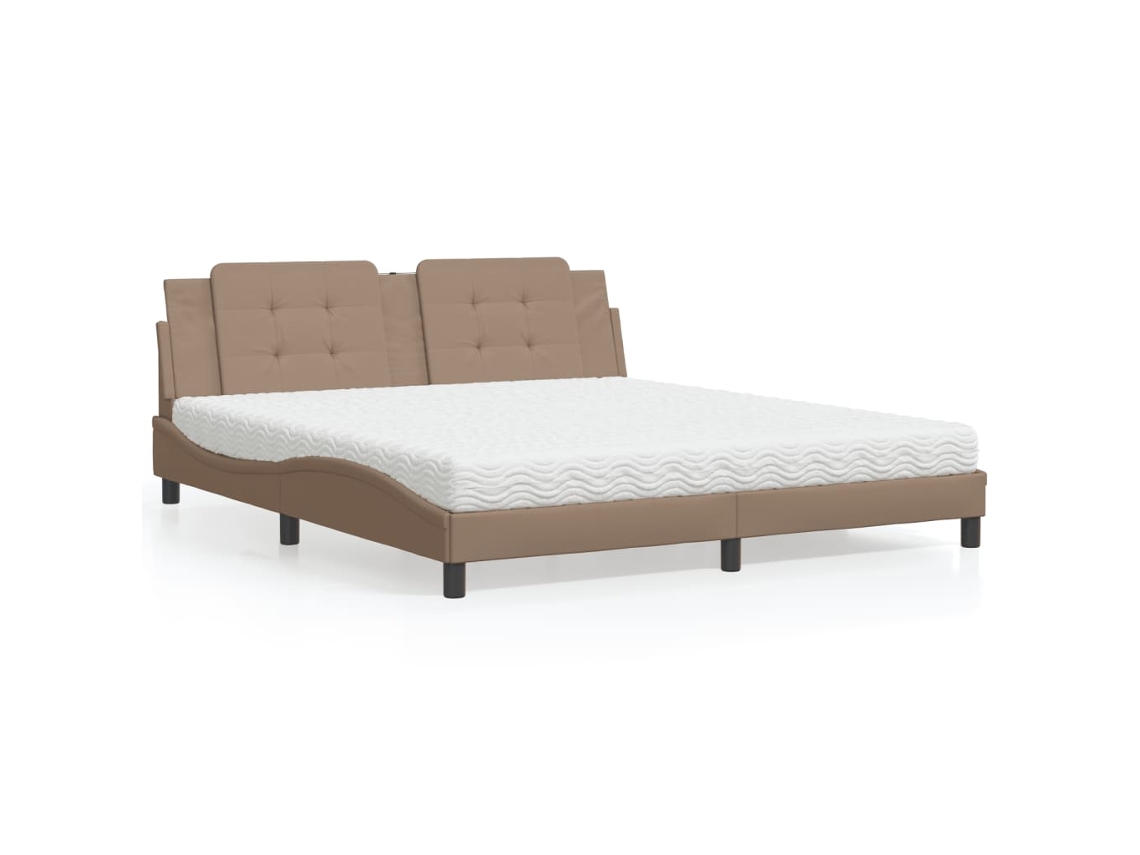 Vidaxl Cama Com Colchão Zadar 180x200 Cm Couro Artificial Cappuccino