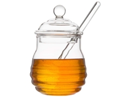 Pote de vidro transparente para mel, 265 ml (9 oz), com colher, modelo 2026, ideal para presentes e conservas.