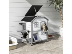 Caverna Para Gatos Com 2 Andares, Casinha Resistente Ao Clima, 99,5x76x91cm, Nas Cores Branco E Cinza
