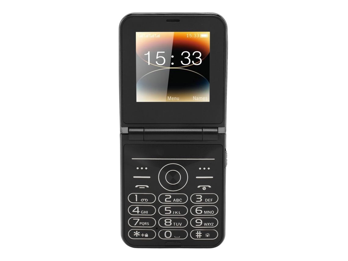 Mali telefone Celular Flip para Idosos com Botões Grandes 2g 2.6 Polegadas Lanterna Led 1400mah Preto
