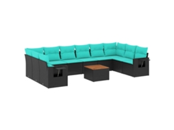 Conjunto de Sofá de Jardim, 11 Peças, Almofadas, Rattan Preto MAISON EXCLUSIVE