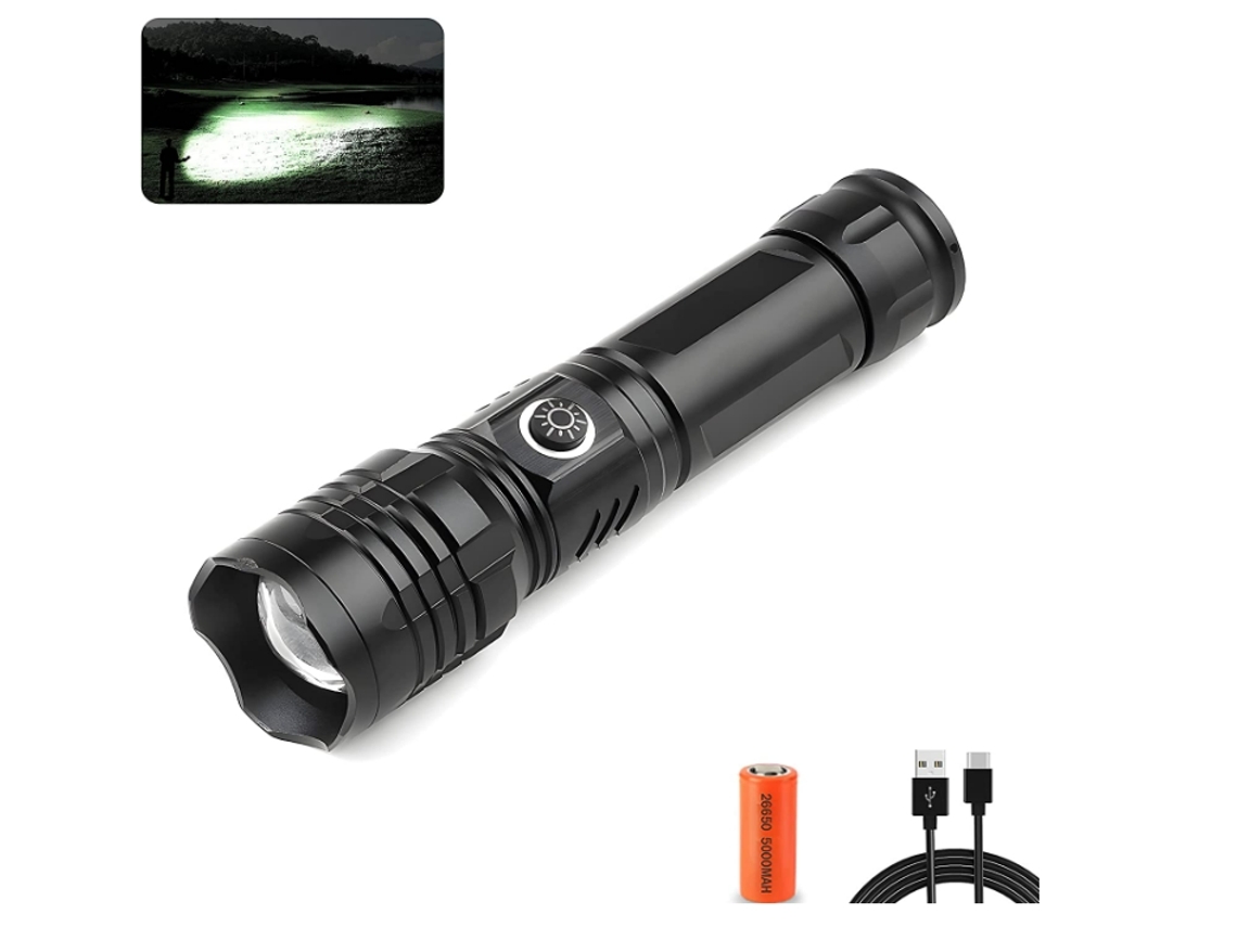 Lanterna Bateria Incluída BISBISOUS P50 Led 10000 Lúmens Recarregável 5 Modos Zoomable À Prova D'Água Preto VIGA EUROPE