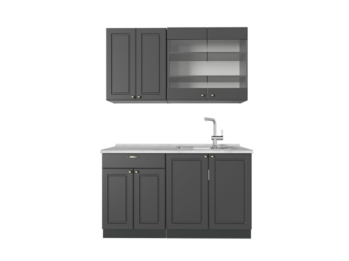 Cozinha Fame Line, 140cm, Pt Mármore, Antracite Dourado Rústico, Antracite, Vicco