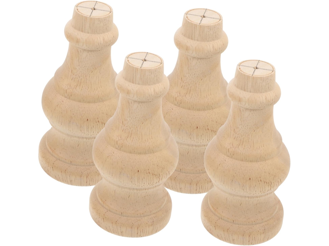 Conjunto De 4 Pés Madeira Pequenos Para Móveis, Como Cômodas E Sofás, Em Madeira Rústica Cáqui