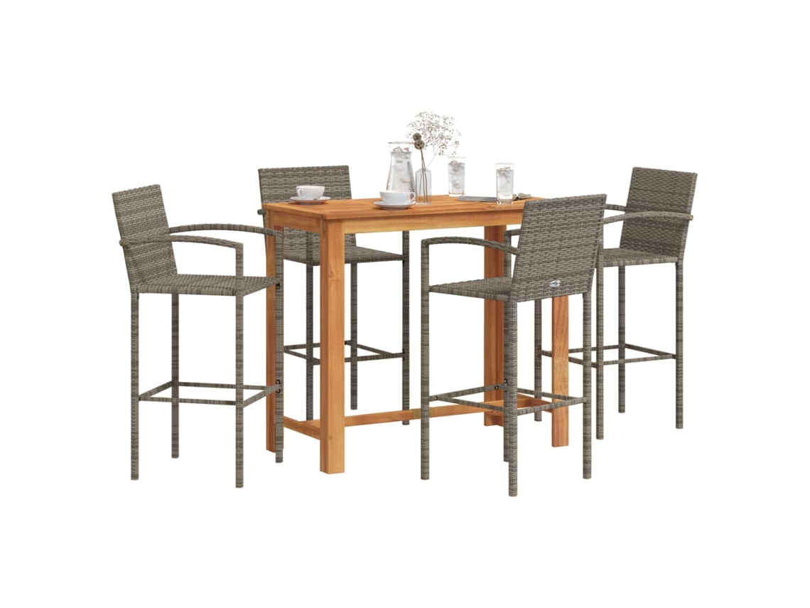 Vidaxl 5 Pcs Conjunto De Bar P/ Jardim Acácia Maciça/vime Pe Cinzento
