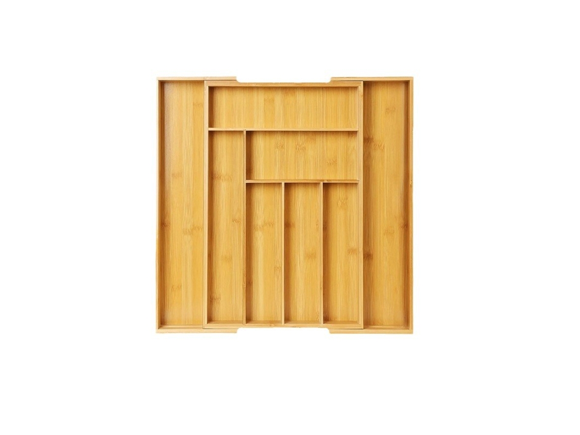 Bandeja Talheres Extensível - Organizador Cozinha - Caixa Arrumação Talheres - Bambu - Cor Madeira Natural