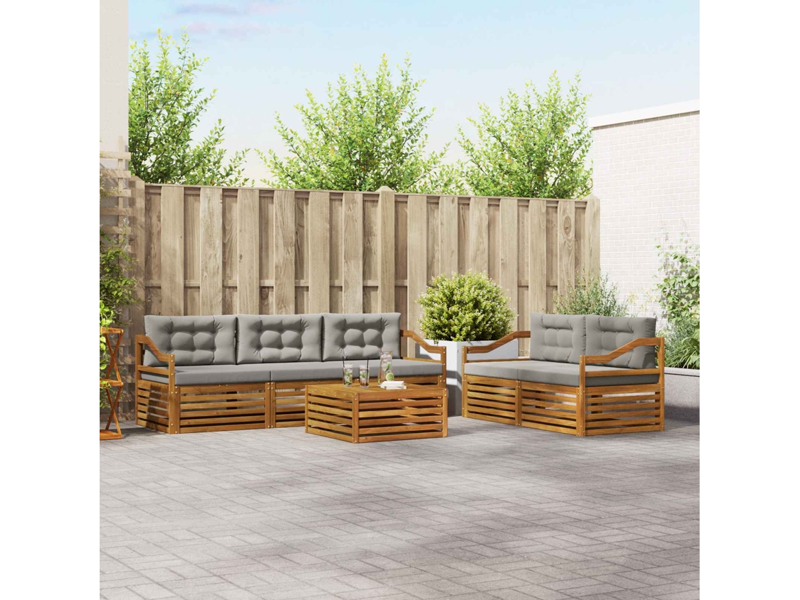 Vidaxl Conjunto De Sofás Para Exterior 6 Unid. Cinza Natural E Claro