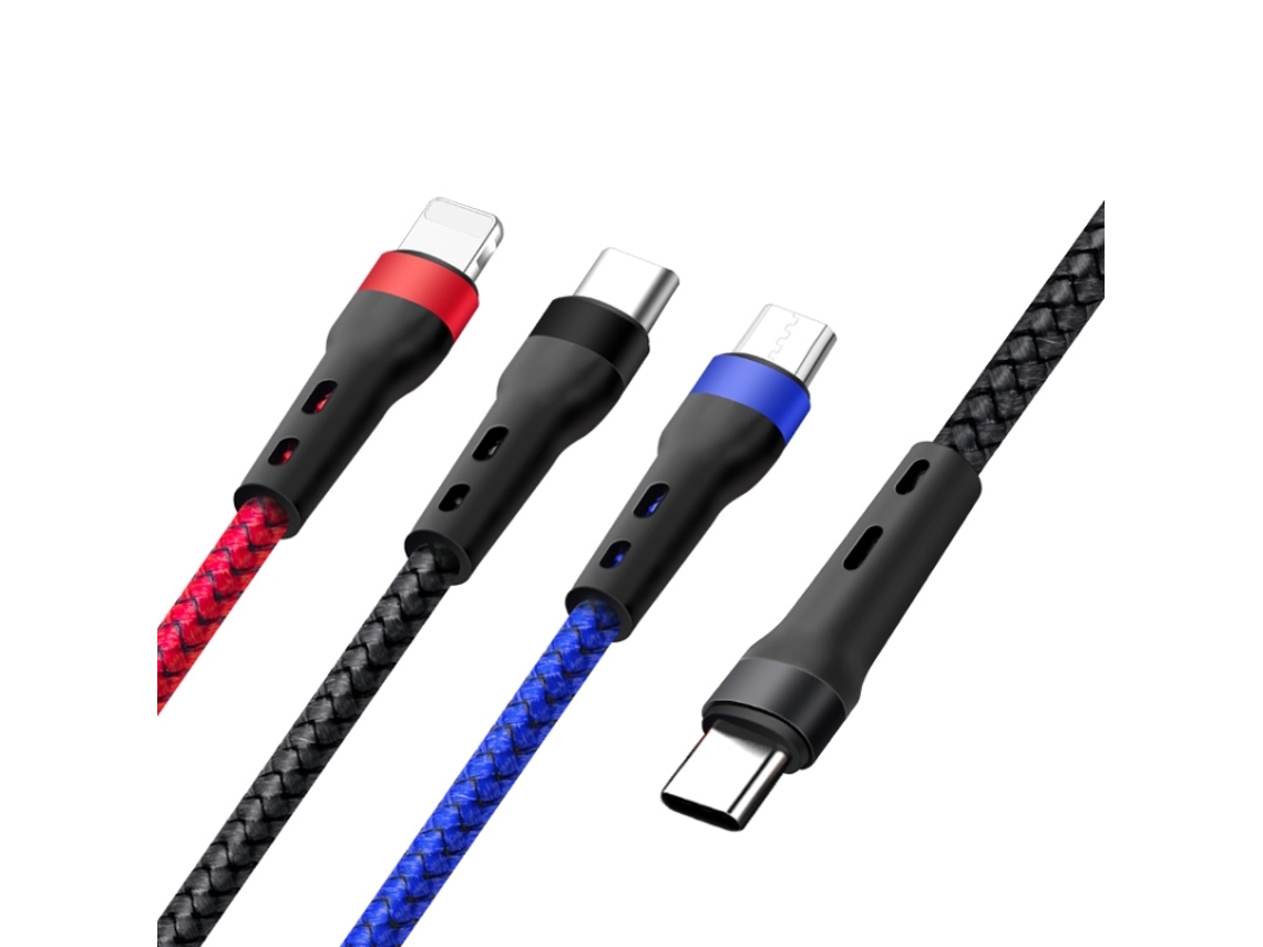 Cabo de Dados de Carregamento de 100w 6a Tipo C para 8 Pinos + Tipo C + Micro Usb 1,3m vermelho azul XIAOMOYU
