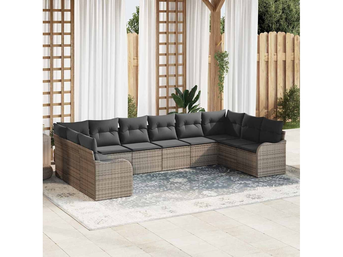 Vidaxl Conjunto de Sofá de Jardim 10 Pcs Cinzeto Vime Pe