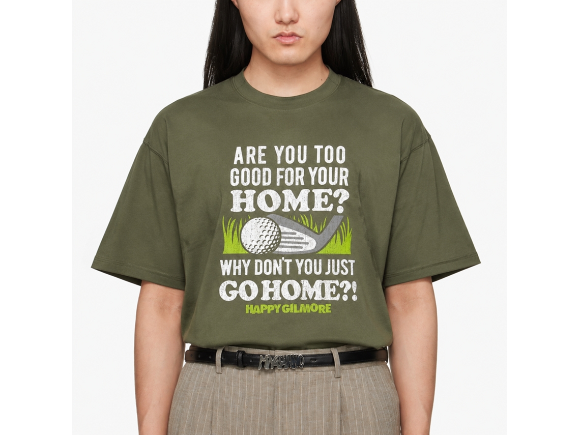 Rockinstone Happy Gilmore Go To Your Home Solid Military Green Adult T-shirt Size:xxxl