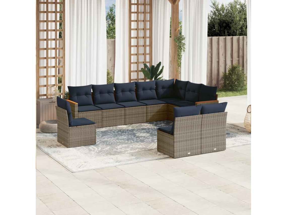 Vidaxl Conjunto De Sofá De Jardim Com 10 Peças E Almofadas Em Rattan Sintético Cinza