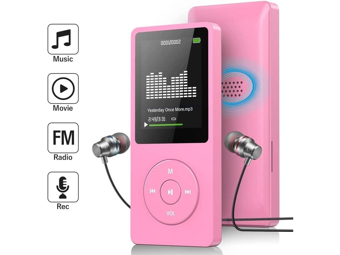 Leitor de Música Mp3 com Rádio Fm e Gravador de Voz Leitor de Música Ultra Fino -4 Gb Fone de Ouvido Incluídocor de Rosa