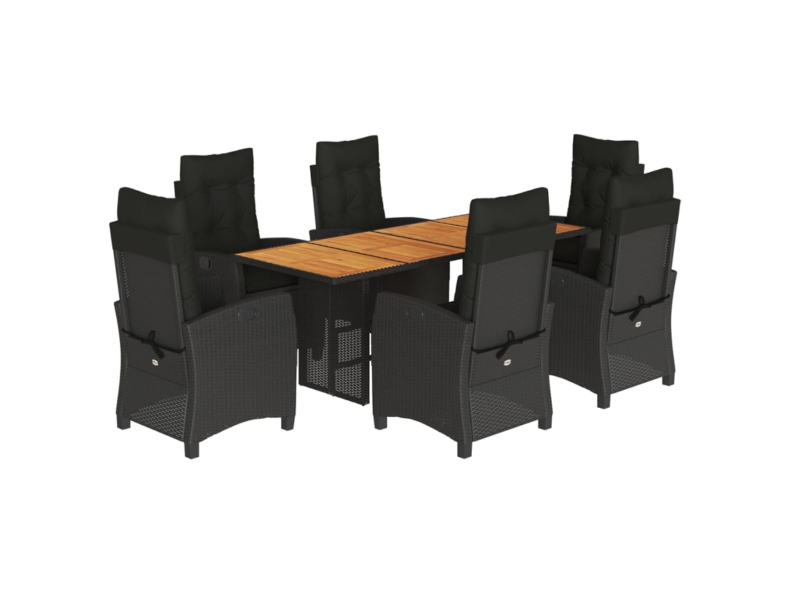 Conjunto de 7 Jantar para Jardim com Almofadões Vime Pe Preto MAISON EXCLUSIVE