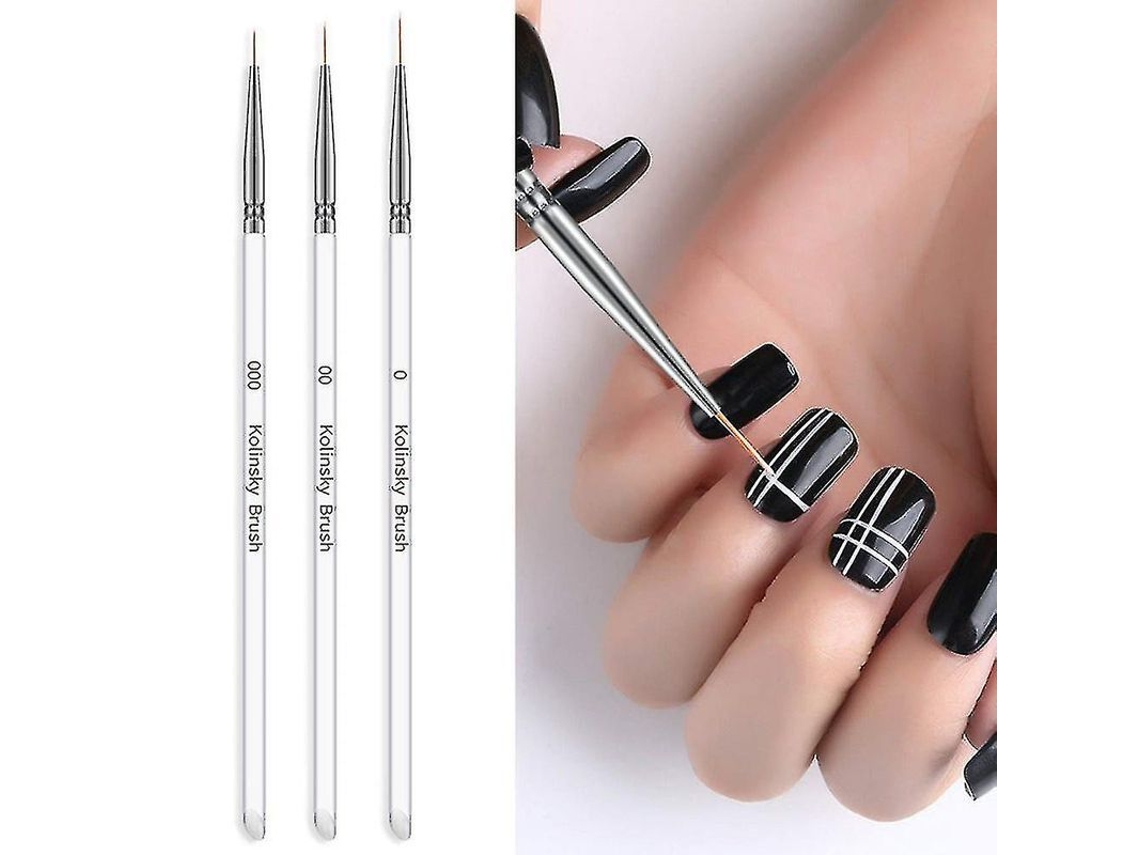 3 Pincéis de Arte de Unhas Profissionais, Conjunto de Pincéis para Desenhos Finos, Linhas e Mistura
