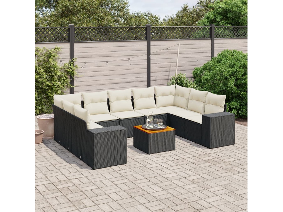 Vidaxl 10 Pcs Conjunto Sofás De Jardim C/ Almofadões Vime Pe Preto