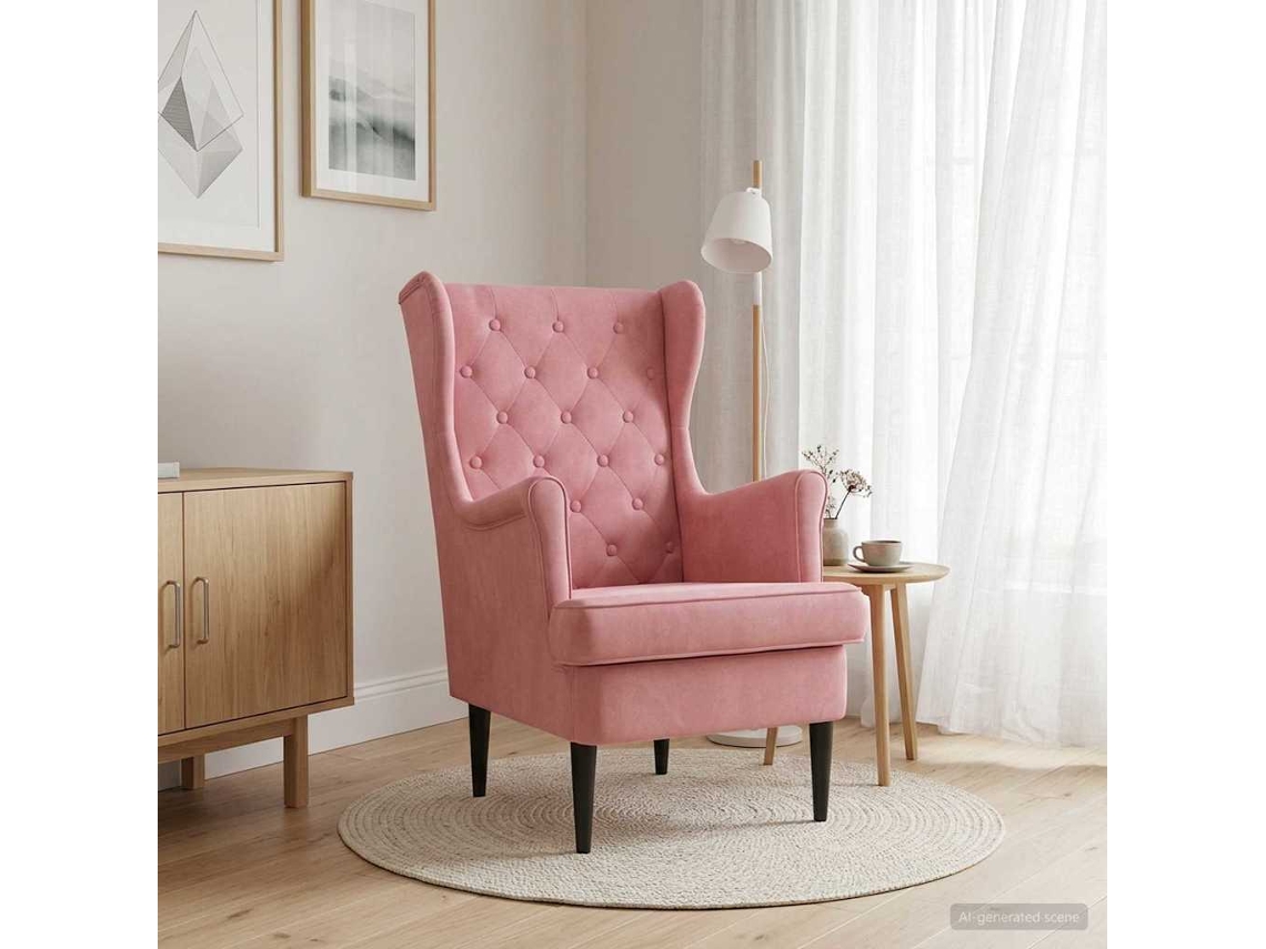 Vidaxl Poltrona Rosa Veludo