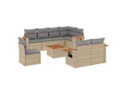Conjunto de 9 sofás de jardim com almofadões Vime Pe Bege MAISON EXCLUSIVE (90x200 cm)