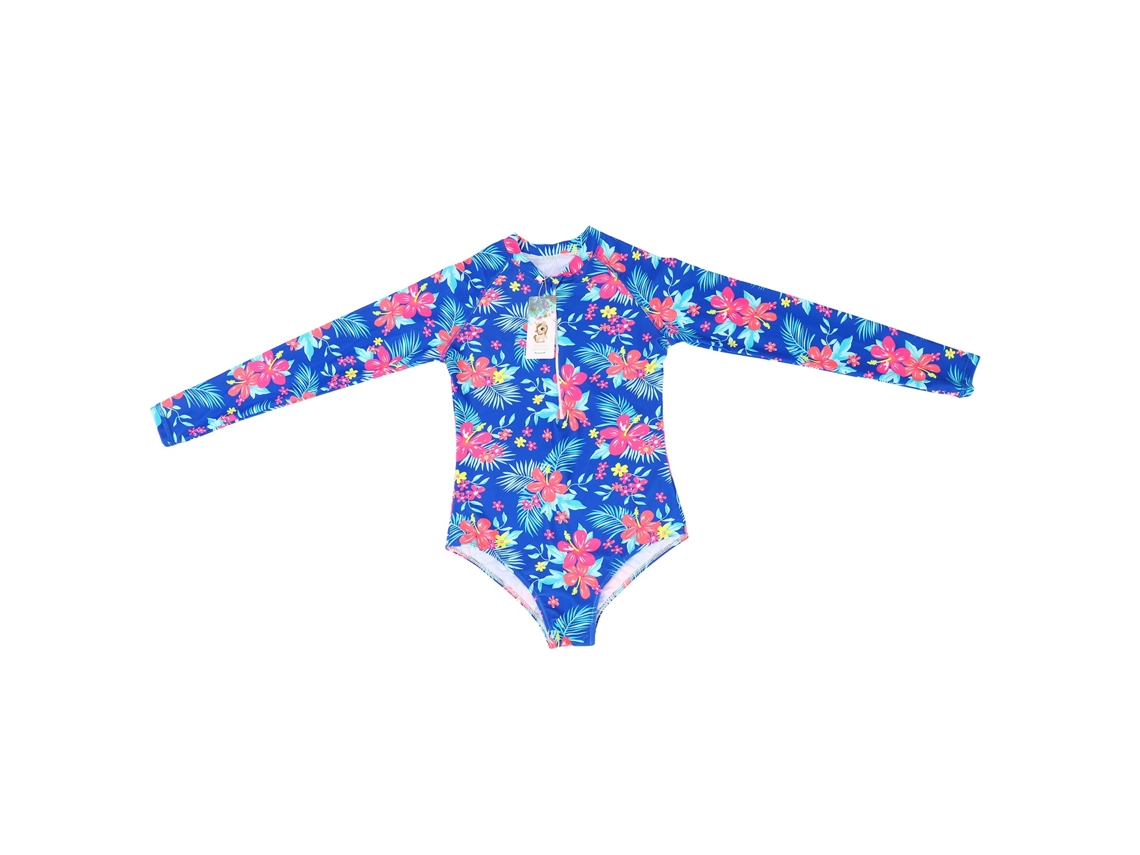 Maiô Infantil Manga Longa Estampa Floral Verão Praia