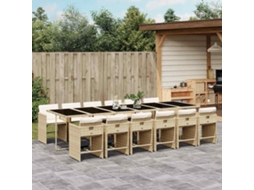 Vidaxl 13 Pcs Conjunto de Jantar P/ Jardim com Almofadões Vime Pe Bege