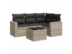 Conjunto de 5 Sofás Jardim com Almofadões Vime Pe Cinzento Claro MAISON EXCLUSIVE (5 pcs)