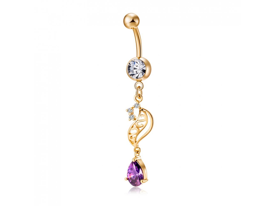 Anel De Piercing Gota Zircão Roxo Aço Inoxidável Bijuterias Corporal