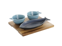 Conjunto de aperitivos de peixe mediterrâneo de porcelana azul-celeste Home Esprit Blue Sky Acacia 19,5 x 16,5 x 1,3 cm 4 peças