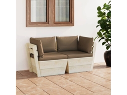 Vidaxl Sofá Paletes 2 Lugares P/ Jardim C/ Almofadões Madeira De Abeto