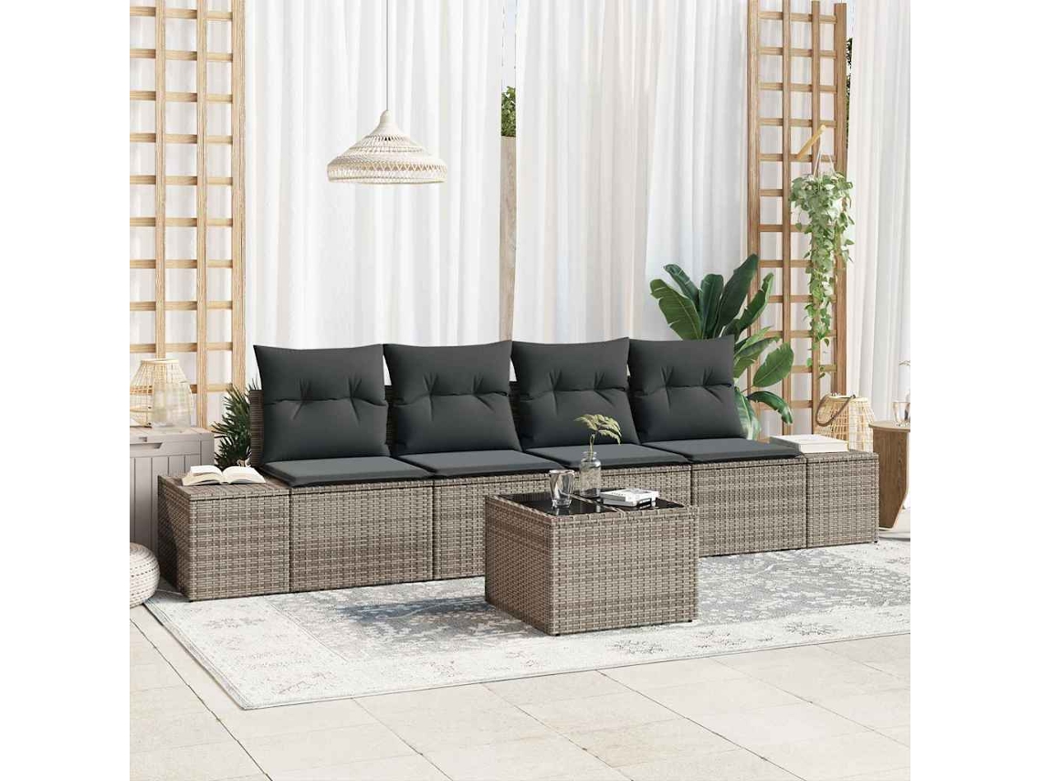 Vidaxl Conjunto De Sofá De Jardim 5 Unid. Cinzeto Vime Pe