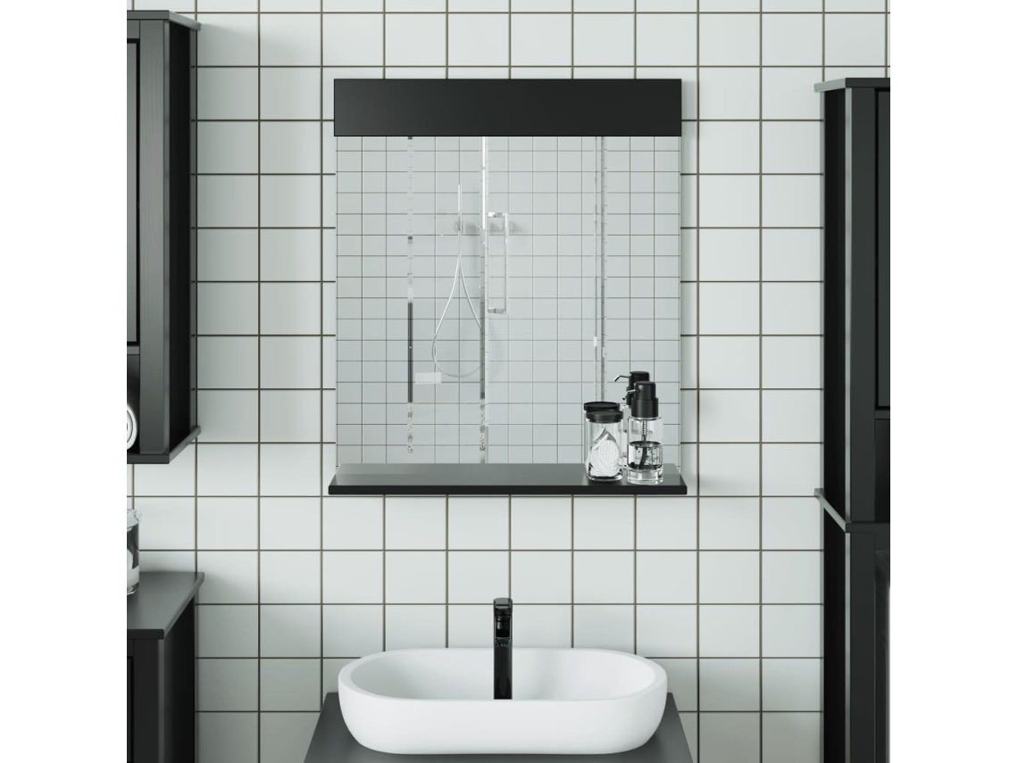 Vidaxl Espelho Wc C/ Prateleira Berg 60x12x70 Cm Madeira Maciça Preto