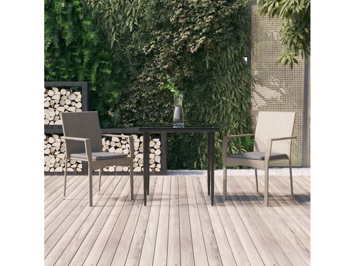 Conjunto 3 Peças Jantar P/ Jardim C/ Almofadões Vime Pe Preto/cinza Dkd Home Decor