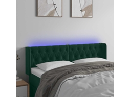 Vidaxl Cabeceira Cama C/ Luzes Led Veludo 147x16x78/88 Cm Verde-escuro